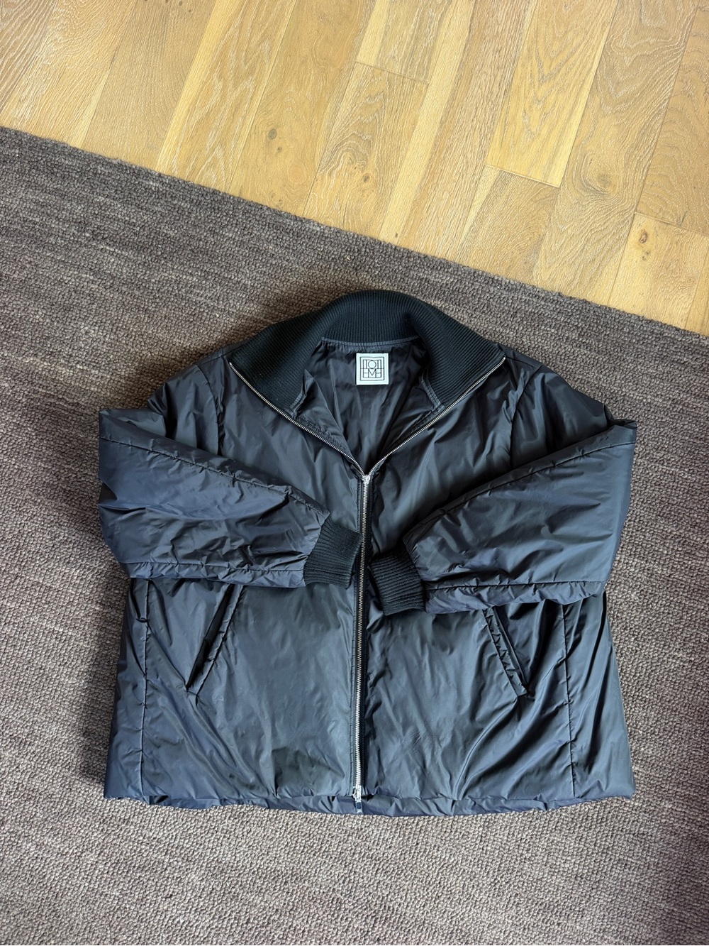 Toteme Black Quilted Puffer Jacket with Ribbed Collar